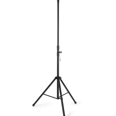 Tripé preto de suporte ajustável com três pernas e barra horizontal