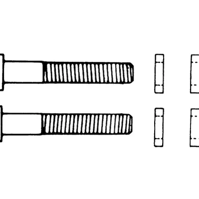 Dois parafusos com porcas e grampos em fundo branco