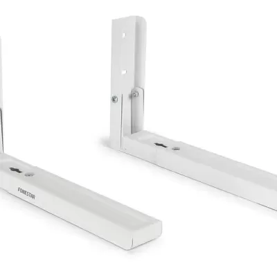 Suportes metálicos brancos articulados em formato L