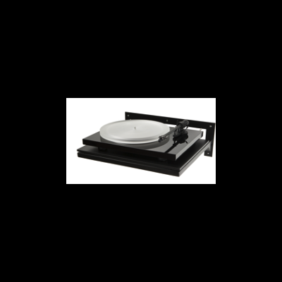 Giradiscos preto suspenso com prato branco e agulha preta