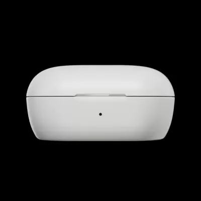 Caixa de carregamento branca para auriculares sem fios sobre fundo preto