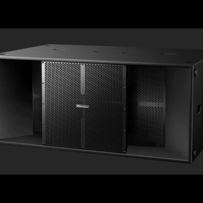 Coluna de som preta com grelha metálica perfurada