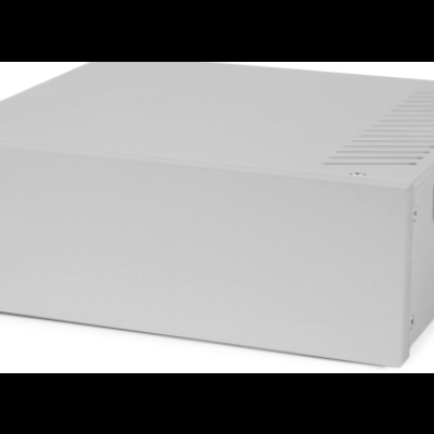 Computador ou servidor cinza claro com botão e texto Power Box PS-120