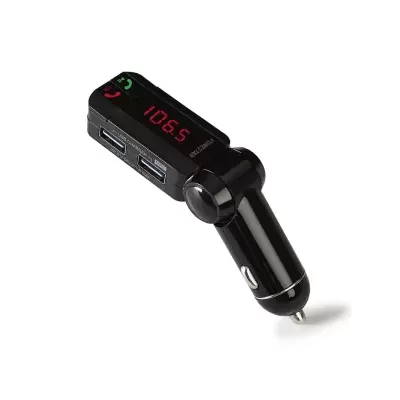 Transmissor FM automóvel preto com visor digital e portas USB