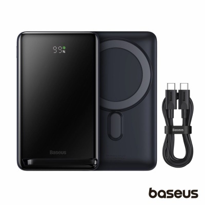 Bateria externa portátil Baseus preta com cabo USB-C duplo