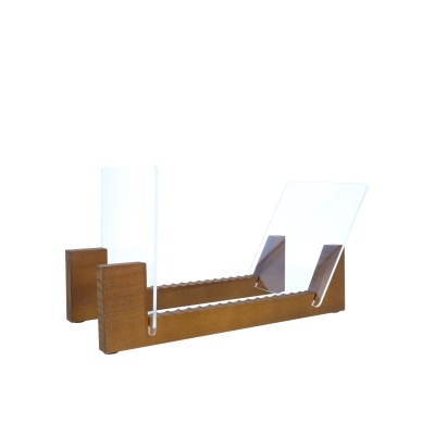 apoio para livros ou tablet madeira castanha acrílico transparente