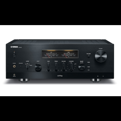 Amplificador estéreo Yamaha A-S2010 preto com mostradores e botões frontais