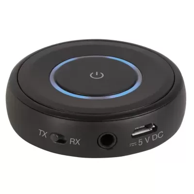 Dispositivo transmissor/receptor Bluetooth redondo preto com luz azul