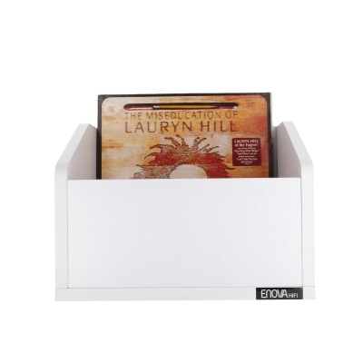 Caixa de armazenamento branca para discos vinil com álbum 'THE MISEDUCATION OF LAURYN HILL' visível