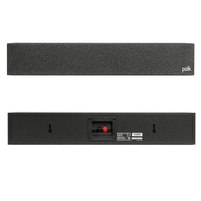 Coluna de som preta rectangular com tecido e ligações na parte traseira