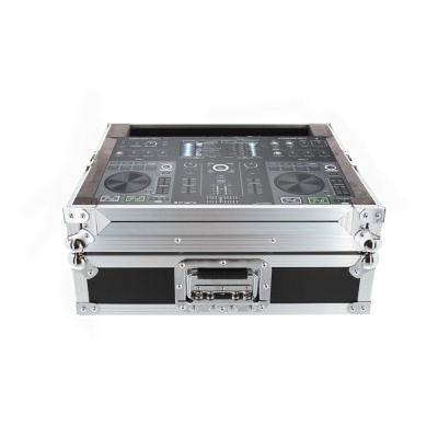 Mala de transporte para mesa de mistura de DJ em alumínio preta e cinza