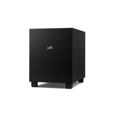 Subwoofer preto Polk em fundo branco