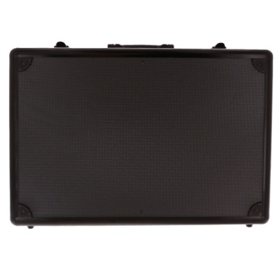 Mala rígida preta retangular com pega