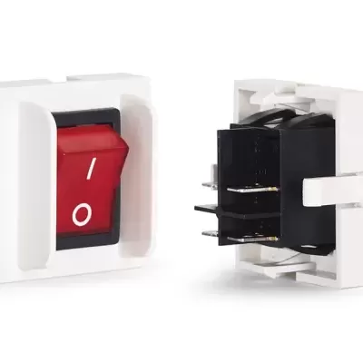 Chave de circuito elétrico branca com interruptor vermelho e terminais