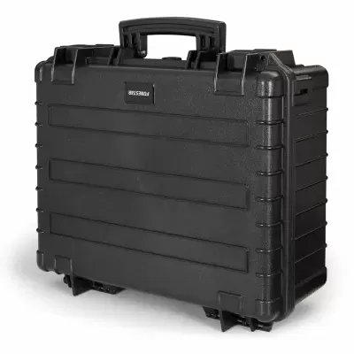 Mala de transporte rígida preta com alça e fechos