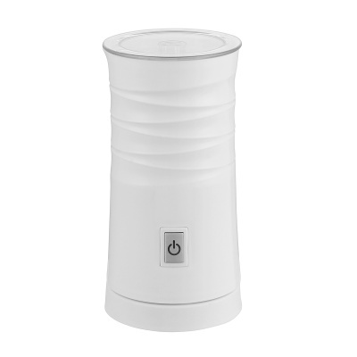 espumador de leite elétrico branco com relevo ondulado e botão de ligar