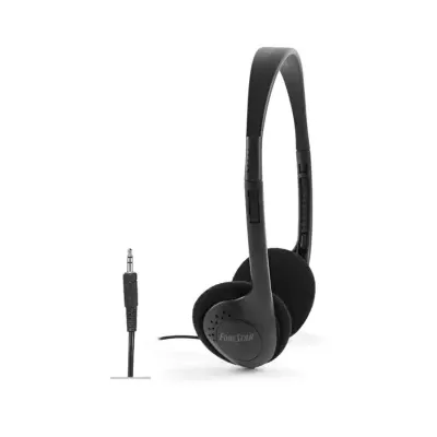 Headphones pretos com cabo e conetor jack 3,5 mm