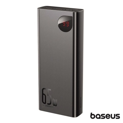 Carregador portátil Baseus cinzento escuro com display digital e capacidade de 65W