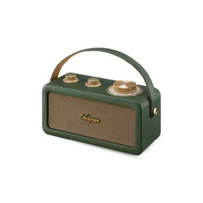 Rádio portátil vintage verde com alça rígida e botões no topo