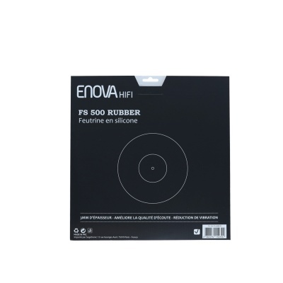 Embalagem preta do produto ENOVA HIFI FS 500 RUBBER com texto e desenho de círculos concêntricos
