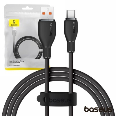 Cabo de carregamento rápido Baseus com USB-A e USB-C preto
