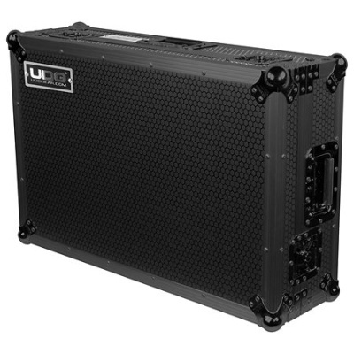 Mala preta rígida com padrão hexagonal e etiqueta UDG Ultimate DJ Gear