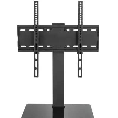 Suporte de televisão preto em metal com base retangular preta