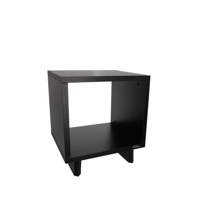 Mesa de apoio quadrada preta em madeira com design aberto