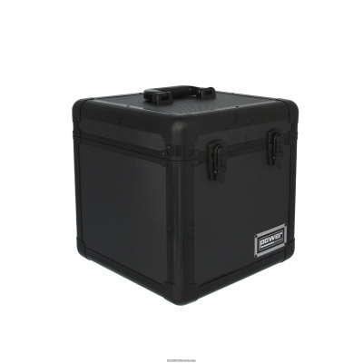 Mala de transporte preta rígida com fechaduras e etiqueta POWER