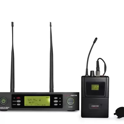 microfone sem fios com recetor e unidade transmissora preta