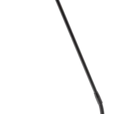 Microfone preto longo com cabo flexível e corpo cilíndrico na base