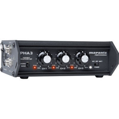 Amplificador portátil de auscultadores Marantz PHA 3 preto com botões e LEDs