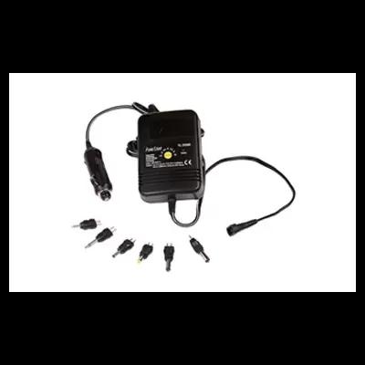 Carregador universal preto com adaptadores variados e cabo para isqueiro de carro