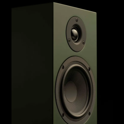 Coluna de som preta com dois altifalantes visíveis