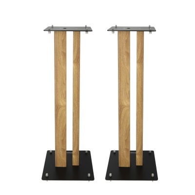 Par de suportes para colunas em madeira clara e metal preto