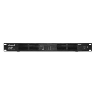 Amplificador de som preto qdsound PHR-4240 com botões e LEDs frontais