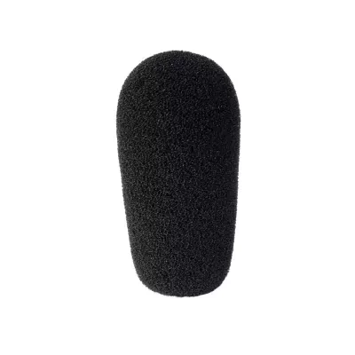 Espuma de microfone preta ovalada com textura porosa