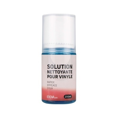 Frasco de 200 ml de solução de limpeza para vinil ENOVA com rótulo branco, cinza e vermelho