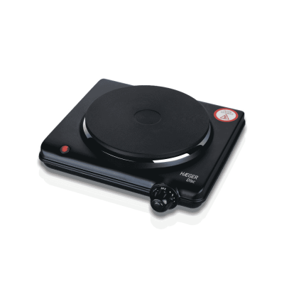 Placa de fogão elétrica preta com botão de controlo