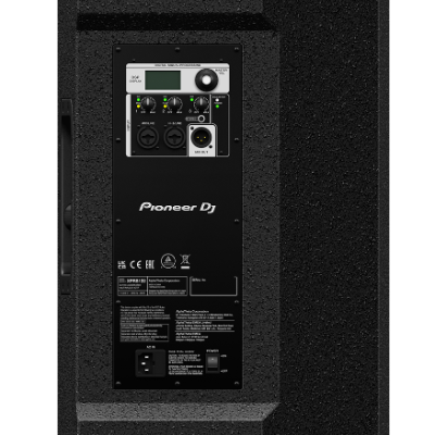Altifalante profissional Pioneer DJ preto com painel traseiro e entradas XLR