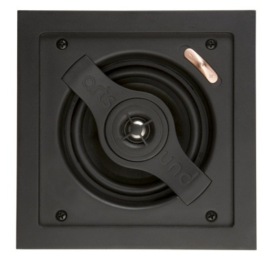 Coluna de som quadrada embutida preta com texto em relevo no centro