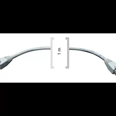 Cabo de rede Ethernet cinzento com conectores RJ45 e comprimento de 1 metro