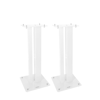 Par de suportes metálicos brancos para colunas de som com base quadrada