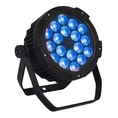 Luz LED redonda preta com 18 LEDs azuis e suporte metálico
