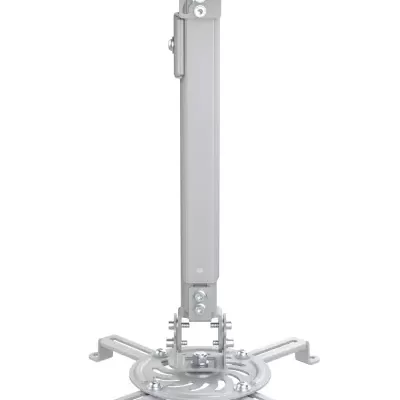 Suporte de teto metálico ajustável cinza claro com base circular e quatro braços.