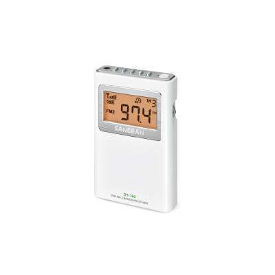 Recetor rádio portátil branco com ecrã digital laranja