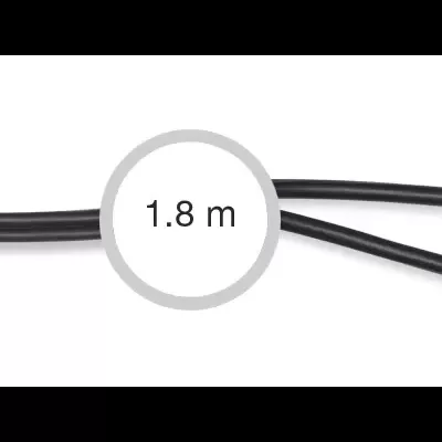 cabo adaptador preto com conectores RCA branco e vermelho em fundo branco