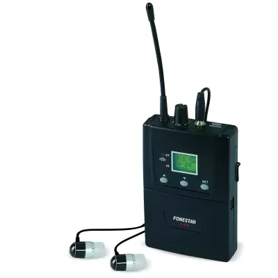 Aparelho Fonestar preto com auscultadores e ecrã digital verde