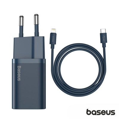Carregador Baseus azul escuro com cabo USB-C para Lightning