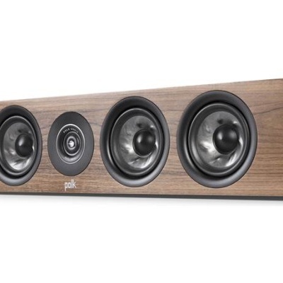 Coluna de som soundbar de madeira com cinco altifalantes pretos